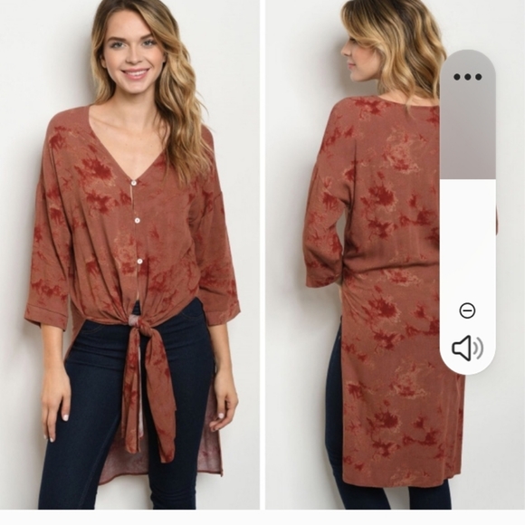 Wild Luxe hi-lo Rust color Tie-Dye Tunic Top - Picture 2 of 6